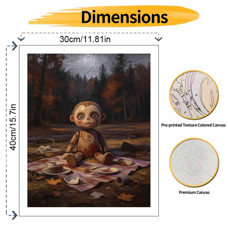 Halloween Digital Oil Painting Coloring Painting Wooden Doll Autumn Forest Scene Hand Painting Home Decoration
