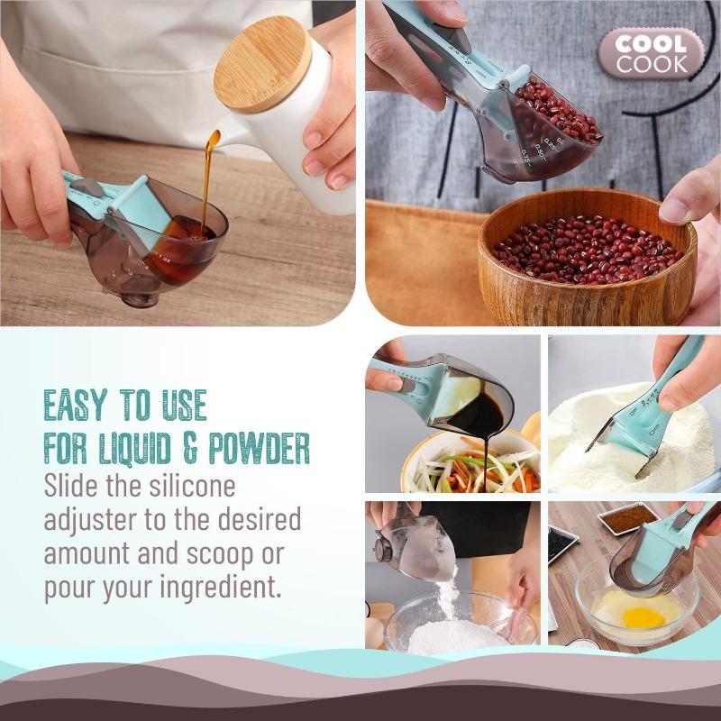 Plastic Measuring Spoon, Adjustable Measuring Spoon, Cup with Scale Kitchen Baking Tool Household Ounces