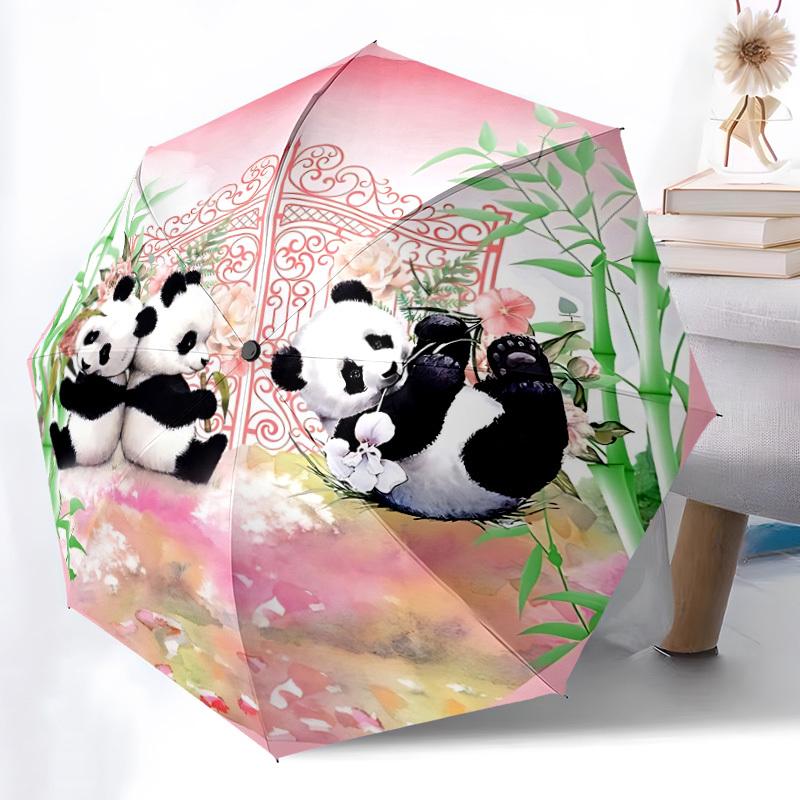 1pc Panda Garden Decor Automatic Open/Close Umbrella, Compact Travel Umbrella, 8-Rib Sturdy Frame - Ideal Gift for Friends Yy251118013