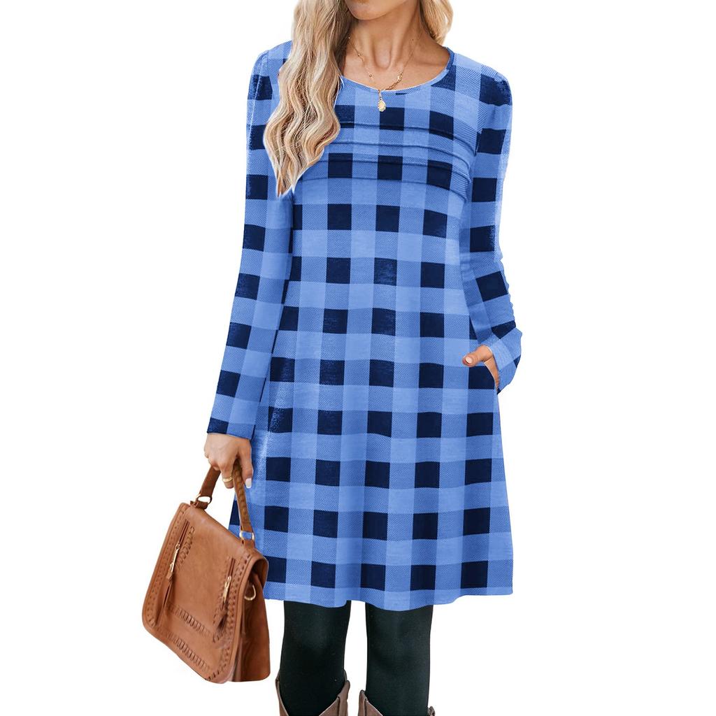 Women's Casual Fashion Long Sleeve Graphic Printed Vintage Dresses With Pockets