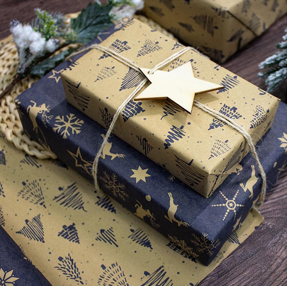 Christmas Packaging Paper Double-Sided Holiday Gift Wrap Christmas Wrapping Paper Premium Double-Sided Printed Kraft Paper