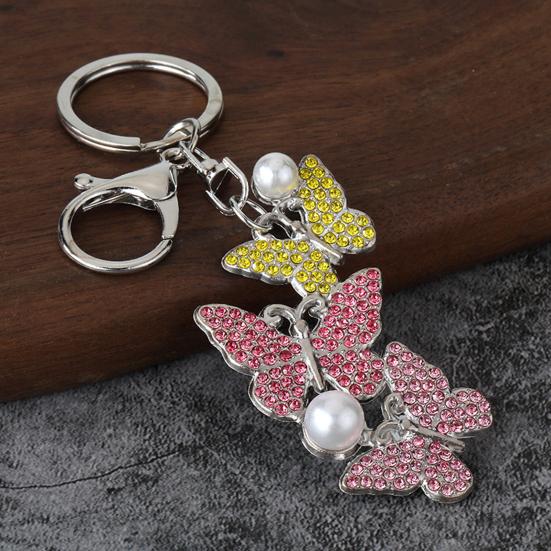 Keychain Pendant Rhinestones Inlaid Imitation Pearls Butterfly Charm Key Holder Car Bag Charm Small Accessory