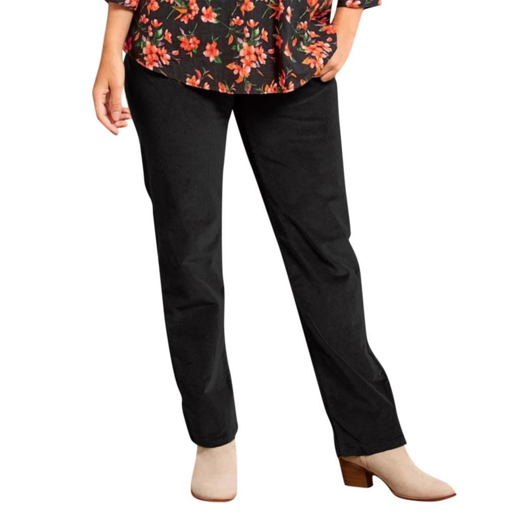 Pantalones casuales rectos con cintura elástica de color sólido informal para mujer con bolsillos