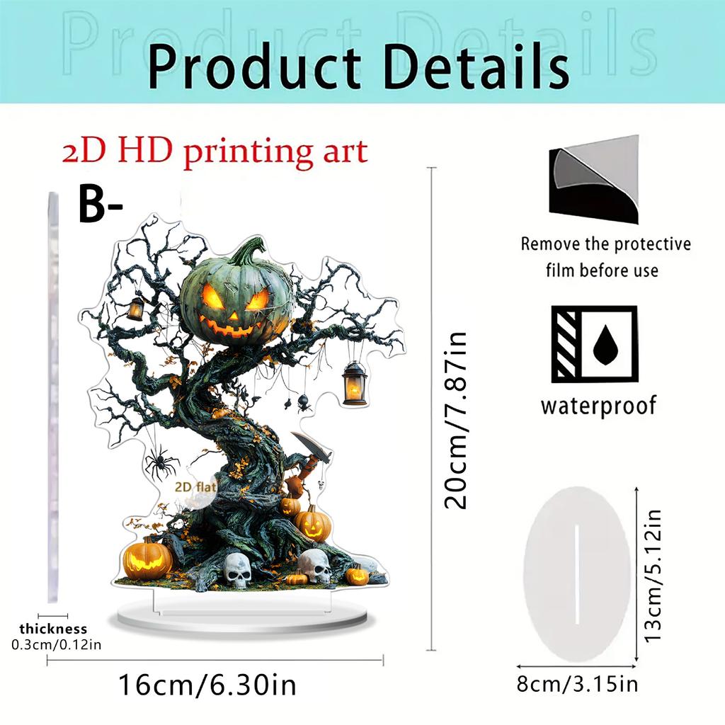 2D Acrylic Halloween Scary Pumpkin Ghost Tree Home Living Room Desktop Ornaments Halloween Holiday Decoration Props