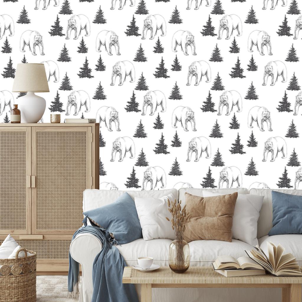 Bears and Spruces Wallpaper for Living Room and Bedroom 50x1000