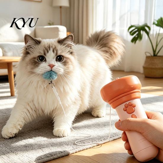 Automatic Retractable Plush Balls Electric Cat Ball Launcher, Interactive Toy One-Click Recycling, Toys for Indoor Cats with Bells Bored Kittens