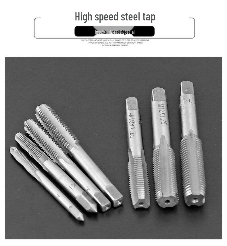 High-Speed Steel Taps & Dies Set: 5, 6, 7, 9-Piece with Tap Wrench and Threading Drill Bits.