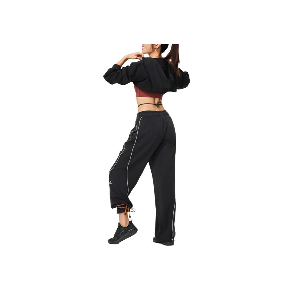 Li Ning Fitness Series Elastic Breathable Loose Knit Sports Pants Women Bottoms Black AKLU154-4
