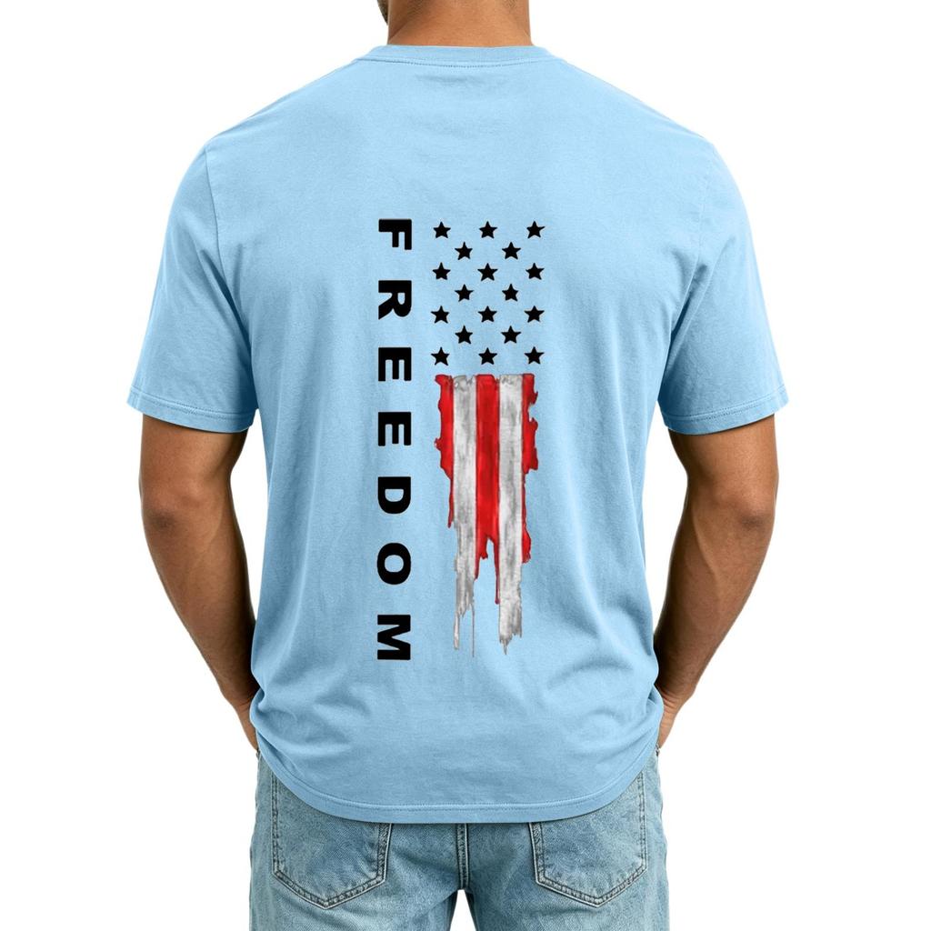 Men's V Neck Short Sleeve Casual Shirt with USA Print Pocket Design Lightweight Summer Top Comfortable Fit
