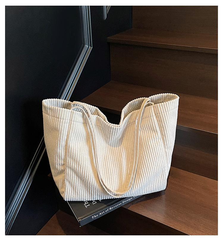 Retro Kord Große Kapazität Tragetasche - Einfache, einfarbige Damen Schultertasche