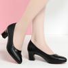 Women Fashion Comfort High Quality Black Soft Leather Spring Slip on Shallow Mouth Square Heel Cool Autumn Single Shoes