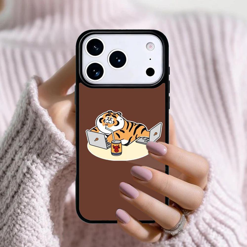Cartoon Fat Tiger Phone Case For Apple iPhone 17 Air 16E 15 14 Plus 13 12 11 Pro Max Mini Funda Cover