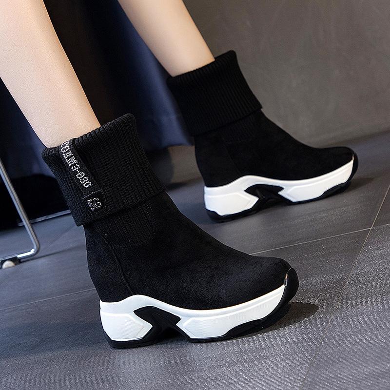 Martin boots women's autumn and winter new thick-soled inner height increase women's shoes versatile casual elastic socks boots