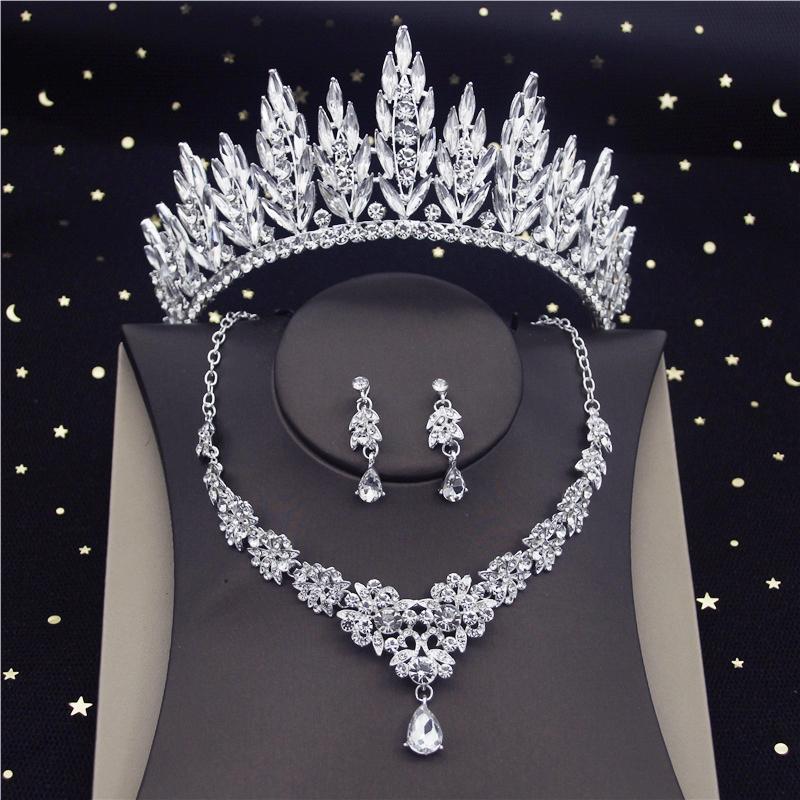 Gorgeous Crystal Bridal Jewelry Sets Fashion Tiaras Earrings Choker Necklace for Women Wedding Dress Bride Dubai Jewelry Set