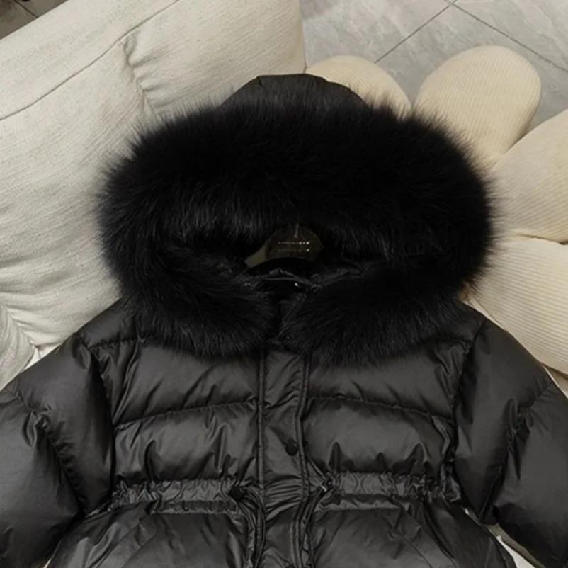 Comfortable  Winter Clothing Girls Thickened Warm Hooded Large Hairy Collar Casual Cotton Jacket Children's Waist Cotton Coat