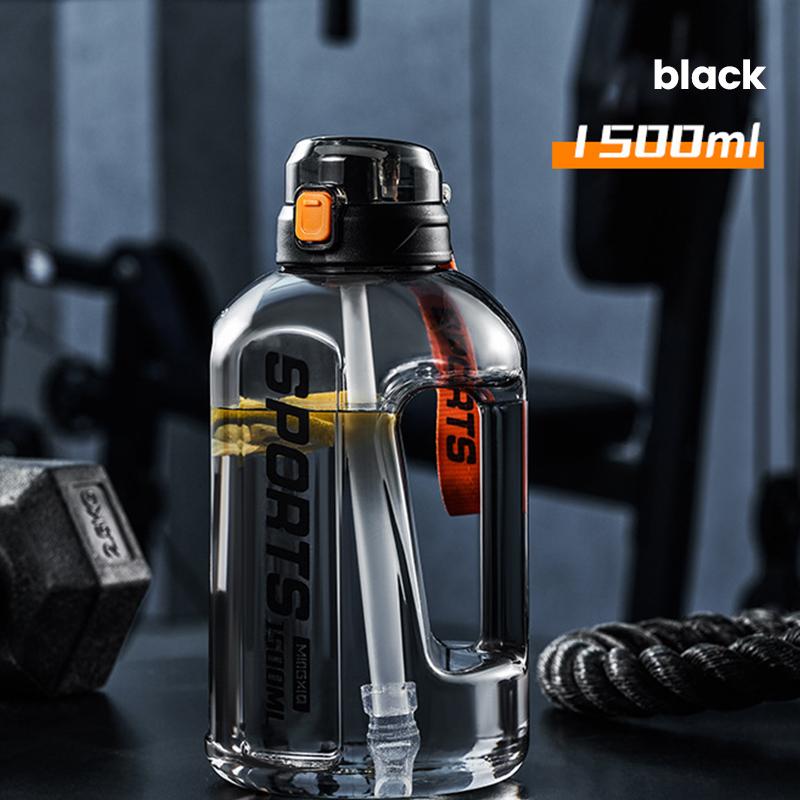 

Спортивная бутылка для воды 1500 мл/2200 мл с мягкой трубочкой, эргономичная ручка, большой емкости, спортивный чайник для воды, открывающийся одним ключом, прозрачный
