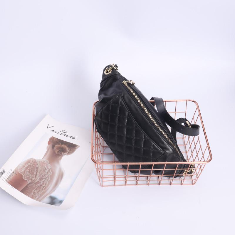 New Women's Top Layer Cowhide Shoulder Crossbody Bag, Diamond Grid Chain Waist Bag, Leather Versatile and Fashionable Soft Leather Chest Bag