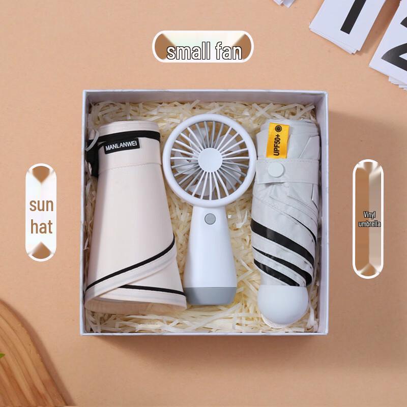 Summer Essentials Cooling Gift Set Sun Hat + Small Fan + Umbrella
