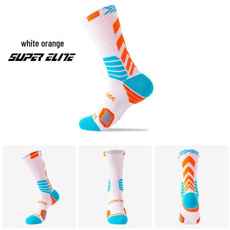 Men's Elite Basketball Socks: Trendy Color Block, Thick Terry Bottom, Sweat-Absorbent, Breathable, Professional Sports Socks.