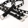 Durable Women Belt With Simple Design Thin Pants Metal Buckle Faux Leather Hollow Circle Waistband Adjustable Length Multi Holes Jeans