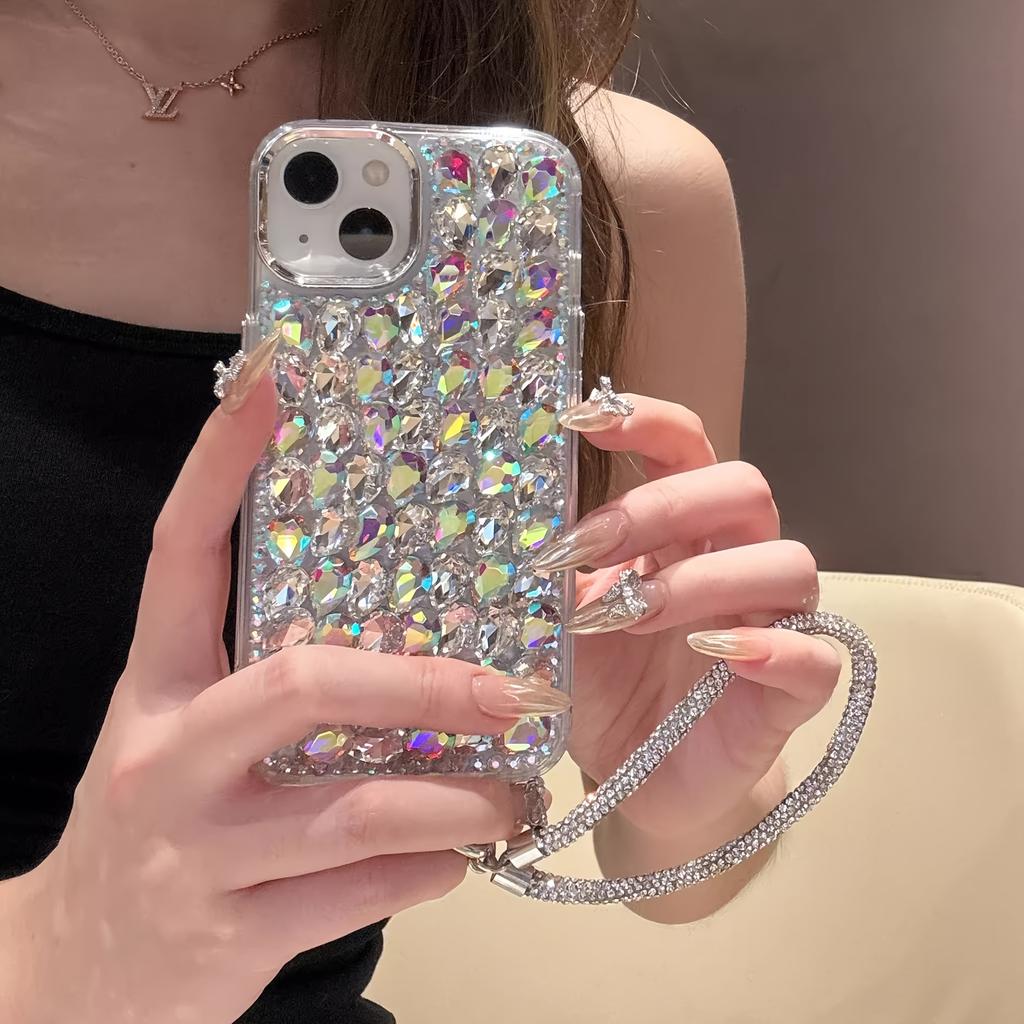 Premium Handmade Full Screen Luxury Crystal Phone Case with Bracelet for iPhone 16 15 14 13 12 11 Pro Max