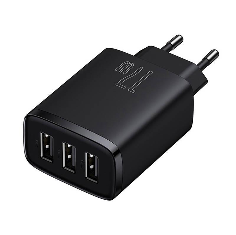 Ładowarka Sieciowa Baseus Compact Quick Charger, 3X Usb, 17W (Czarna)
