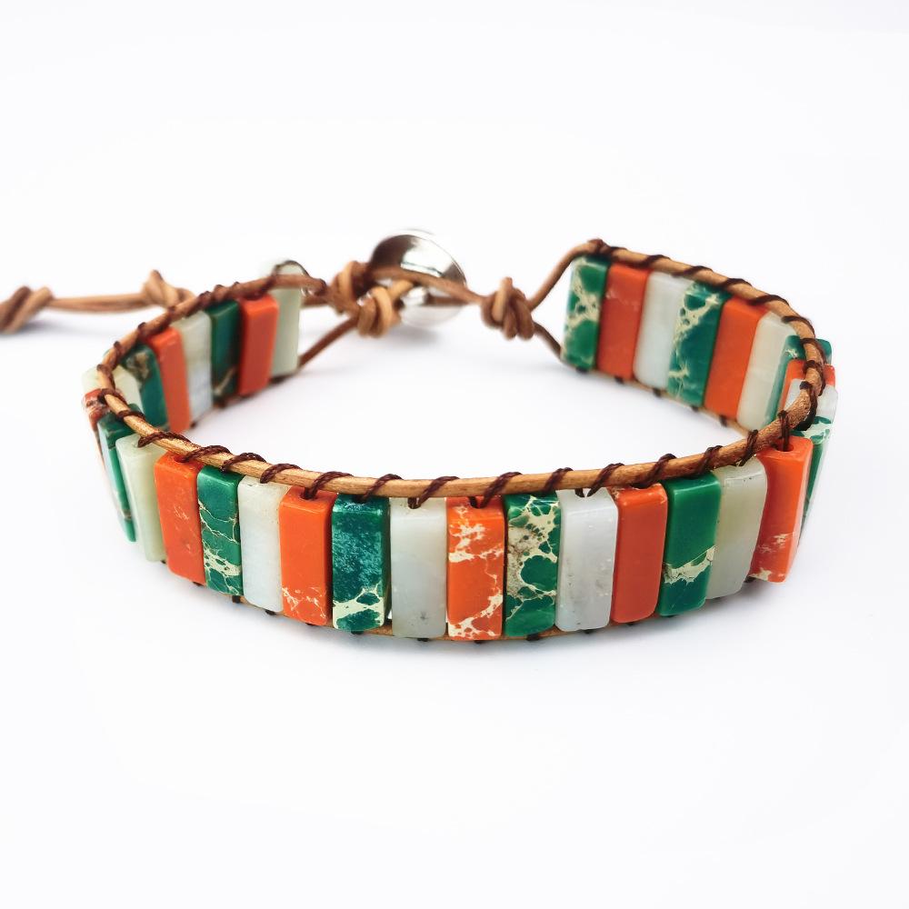 

Colorful Emperor Stone Rectangle Handwoven Adjustable Bracelet