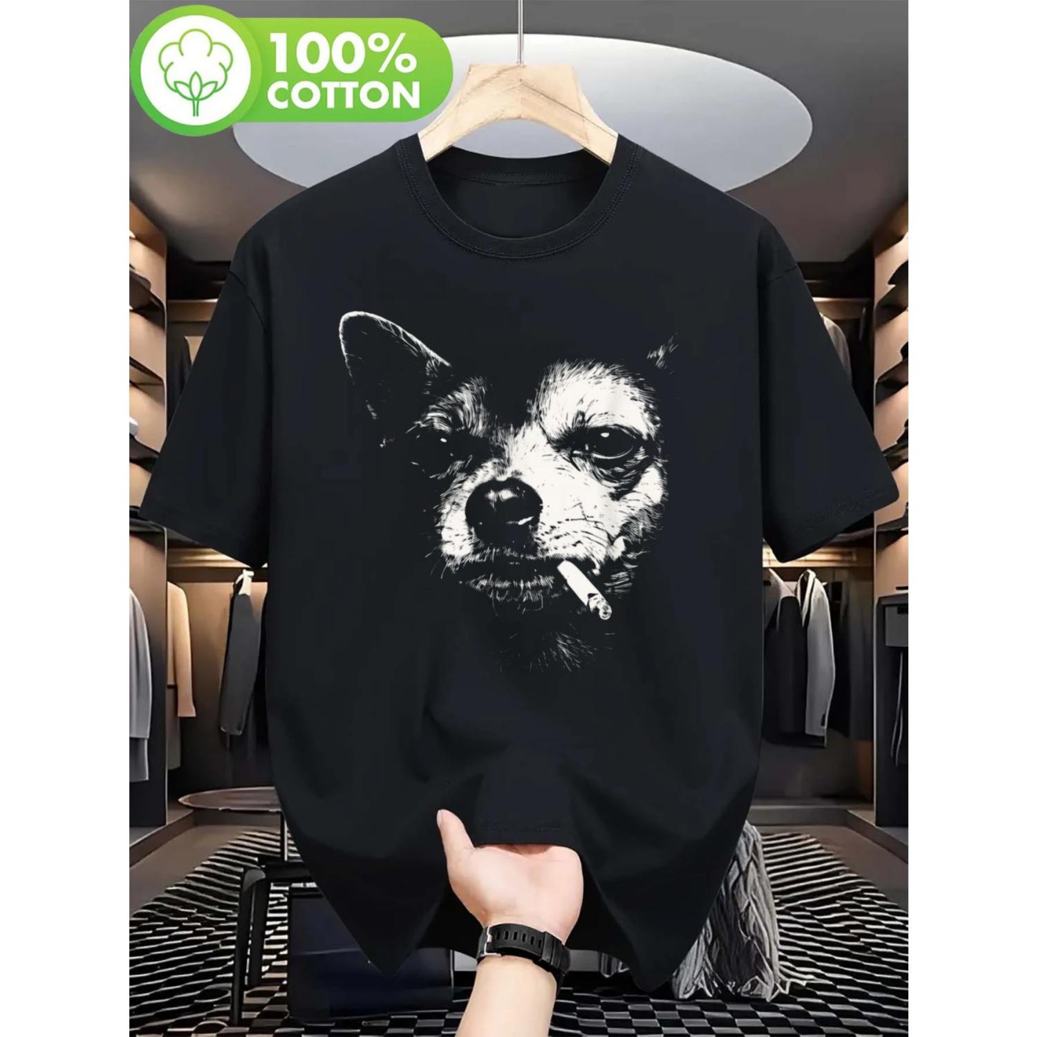 Dog Smoking Fun Long Hair CH Ó T-shirt, Couple Style _ Trendy Top, Short Sleeve, Street Style Summer T-shirt Casual, Sports S чёрный