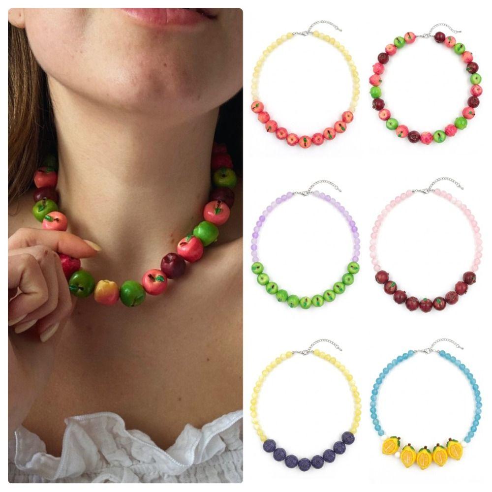 Y2K Fruit Beaded Necklace Resin Fashion Necklace Creative Fruit Necklace Women