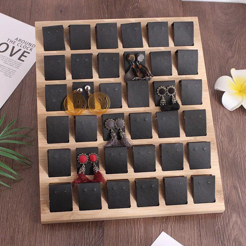 36-Position Bamboo Wood Earring Display Stand