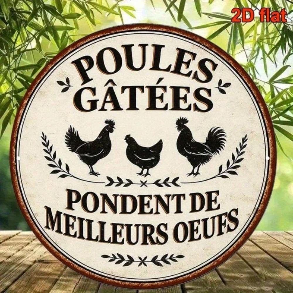 Vintage Round Metal Sign Happy Chickens Kitchen Decor