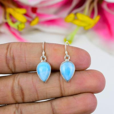Brinco de pedra preciosa Larimar de prata esterlina 925 sólida, brinco feito à mão, brinco de pedra de nascimento, brinco pendurado, brinco feito à mão