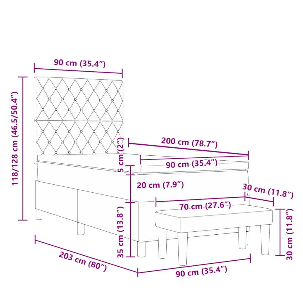 Box Spring Bed with Headboard Light Grey 200 x 90 cm Velvet