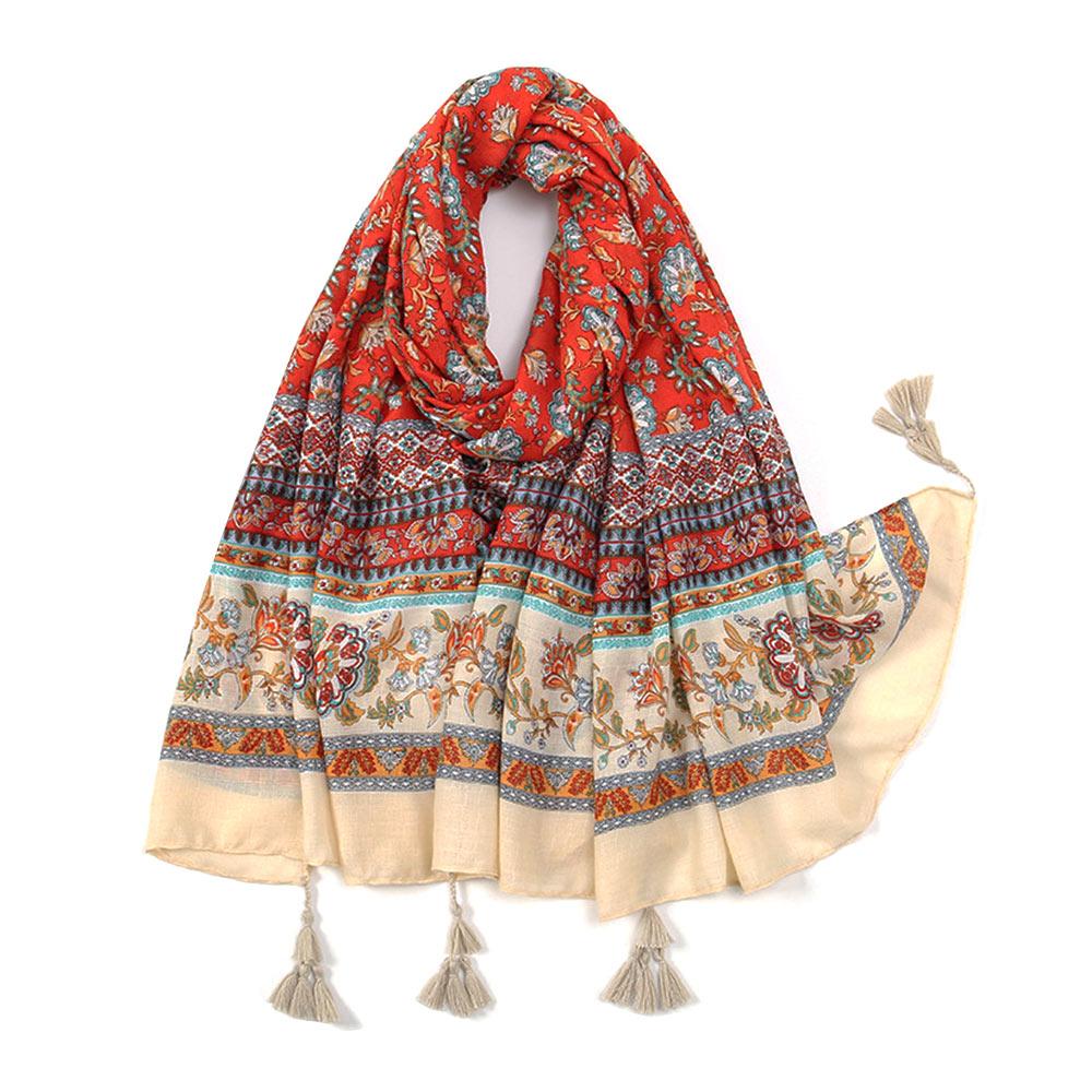 Breathable Tassel Shawl Big Size Ladies Flower Headscarf Fashion Hijab Scarf  For Woman Fashion