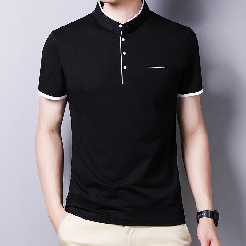 Men's Casual and Fashionable Solid Color Short Sleeved Stand Up Collar T-shirt Summer Versatile and Comfortable Top