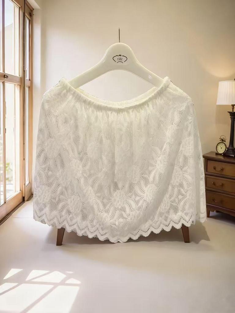 Women's Plus Size Lace Slimming Skirt with Flaw Concealing Layer and Elastic Waistband