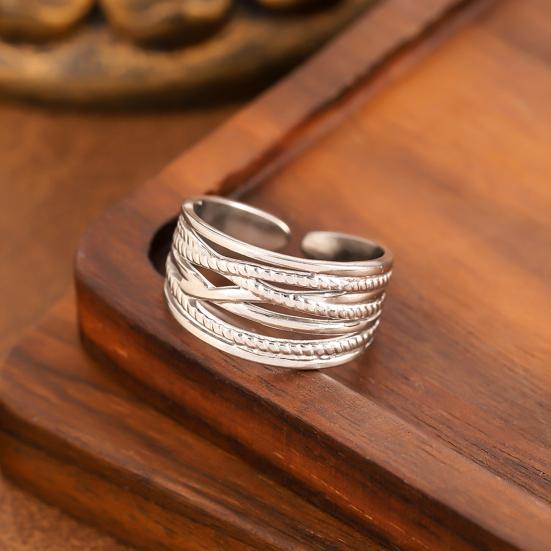 Thumb Ring Geometric Lines Shape Adjustable Opening Design Finger Ring Stainless Steel Finger Band Versatile Jewelry Gift