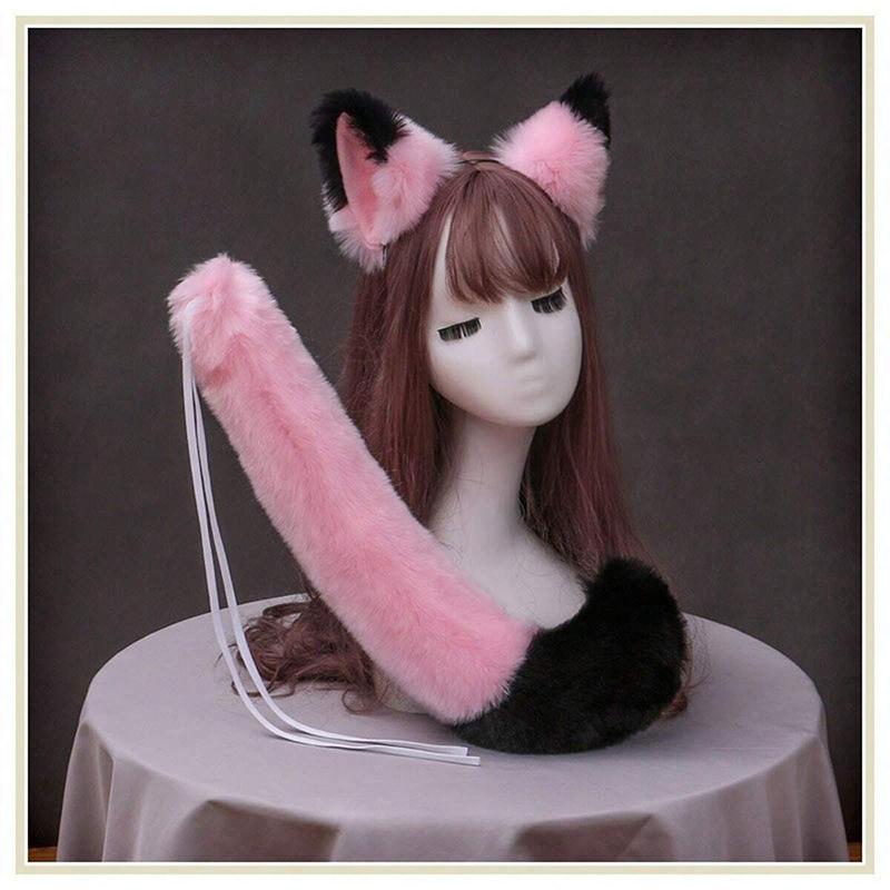 Masker Feest Pluche Kattenoren en Staart Set Schattige Anime Zoete Lolita Pluizige Vosstaart Oren Haarbanden Cosplay Accessoires Bont Rekwisiet