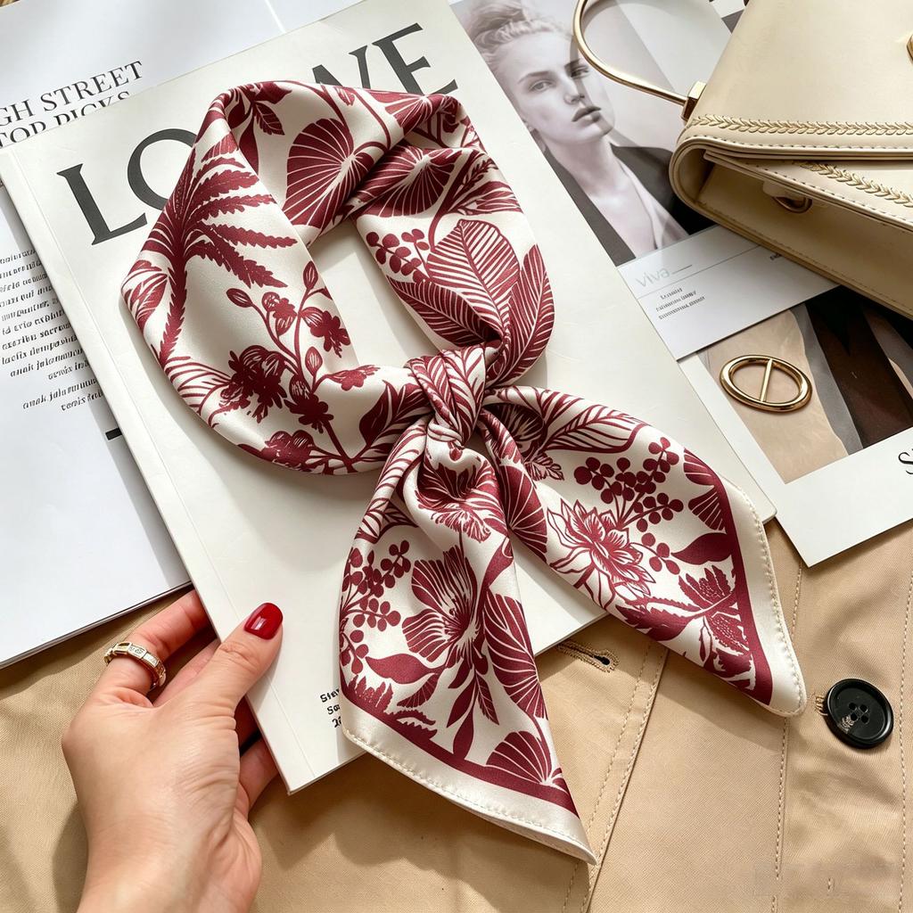 Simple temperament Spring and summer female imitation silk scarf versatile Korean version casual small square scarf neck protection decorative scarf