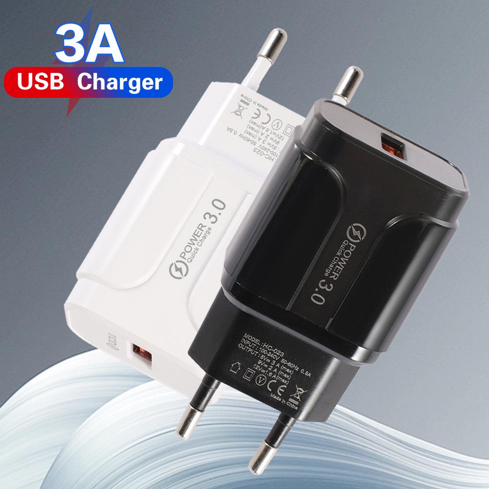 18W QC3.0 Fast Charger Plug with Single USB Port (EU/US Spec)