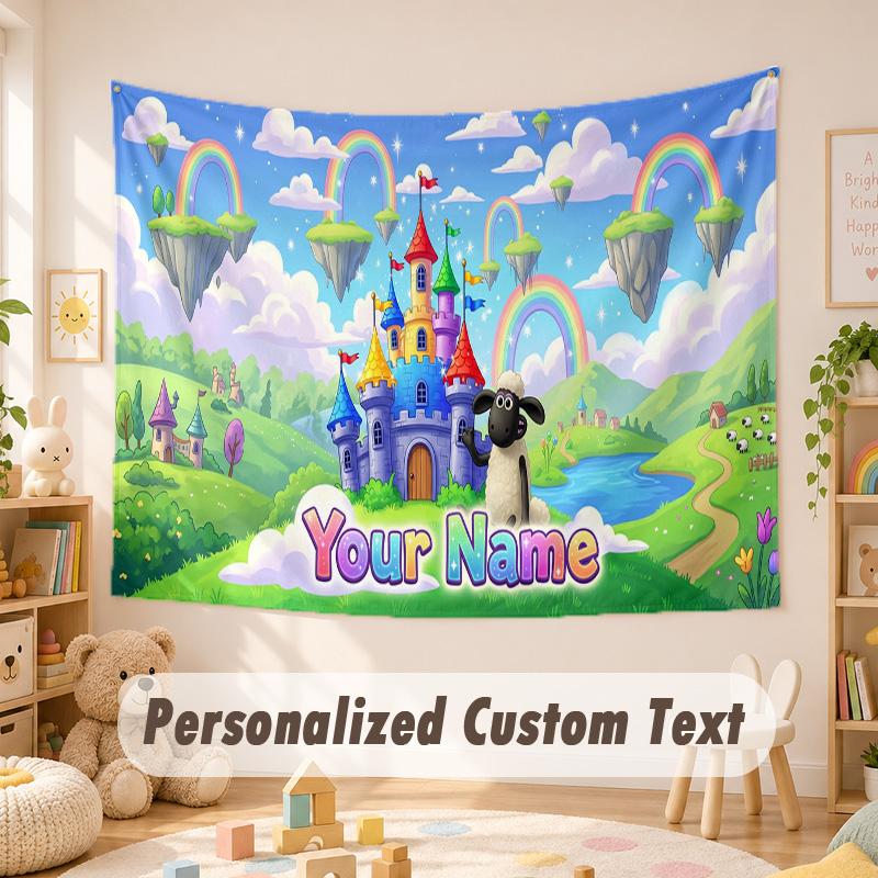 Custom Name Text Tapestry,Shaun the Sheep Boho Wall Hanging, Decorative Backdrop Tapestry For Room