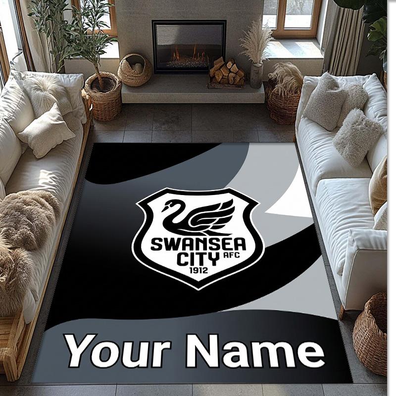 Swansea City FC Printed Crystal Velvet Rug Non‑Slip Crystal Velvet Carpet For Sofa Bedroom Indoor Home Decoration