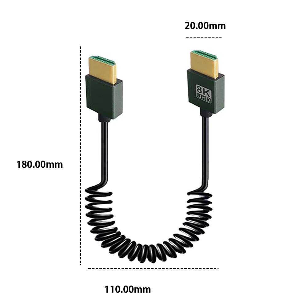 8K Ultra HD HDMI-Compatible To HDMI-Compatible Coiled Cable Male To Male Extreme Thin HDMI-Compatible 2.1 Cable 8K@60Hz 4K@120Hz