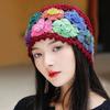 Colorful Beanie Cap Woolen Ethnic Style Pullover Hat Vintage Flower Hollow Knitted Hat  Ladies