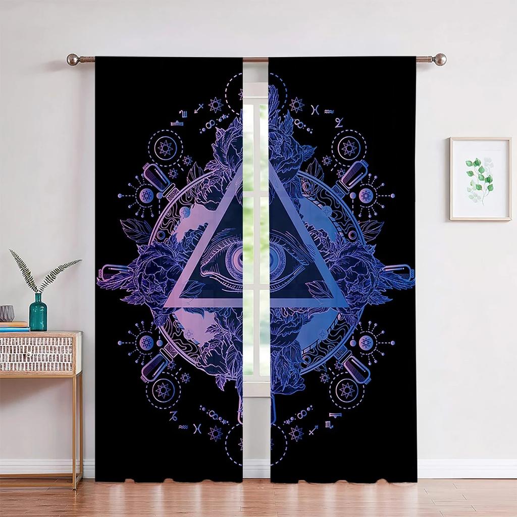 Retro Pattern Curtains Personalized Luxury Rune Shield 3D Printing Curtain Rod Pocket Decorative Curtains Bedroom Living Room