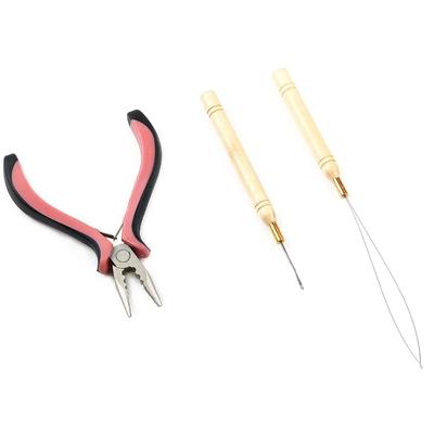 3 Löcher Zange Rosa# und Mikro Ziehnadel und Einfädler 3Stk/Set Für Haarverlängerungen
