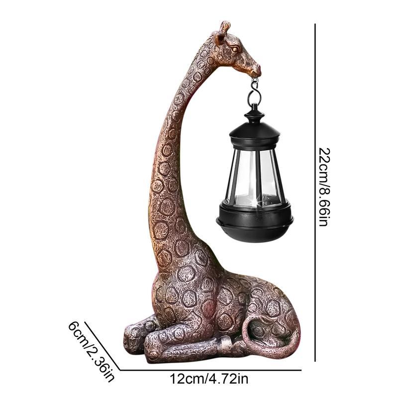 Söt Giraff Solcellslampa Trädgårdsstaty Djurfigur Lykta Giraffskulptur Djur Resin Staty Bakgårdskonst Hantverk Prydnad