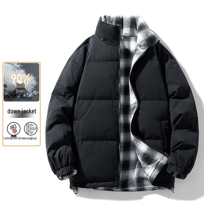 Double-Sided Men's White Duck Down Puffer Jacket: Thick, Warm, Winter Outerwear for Couples