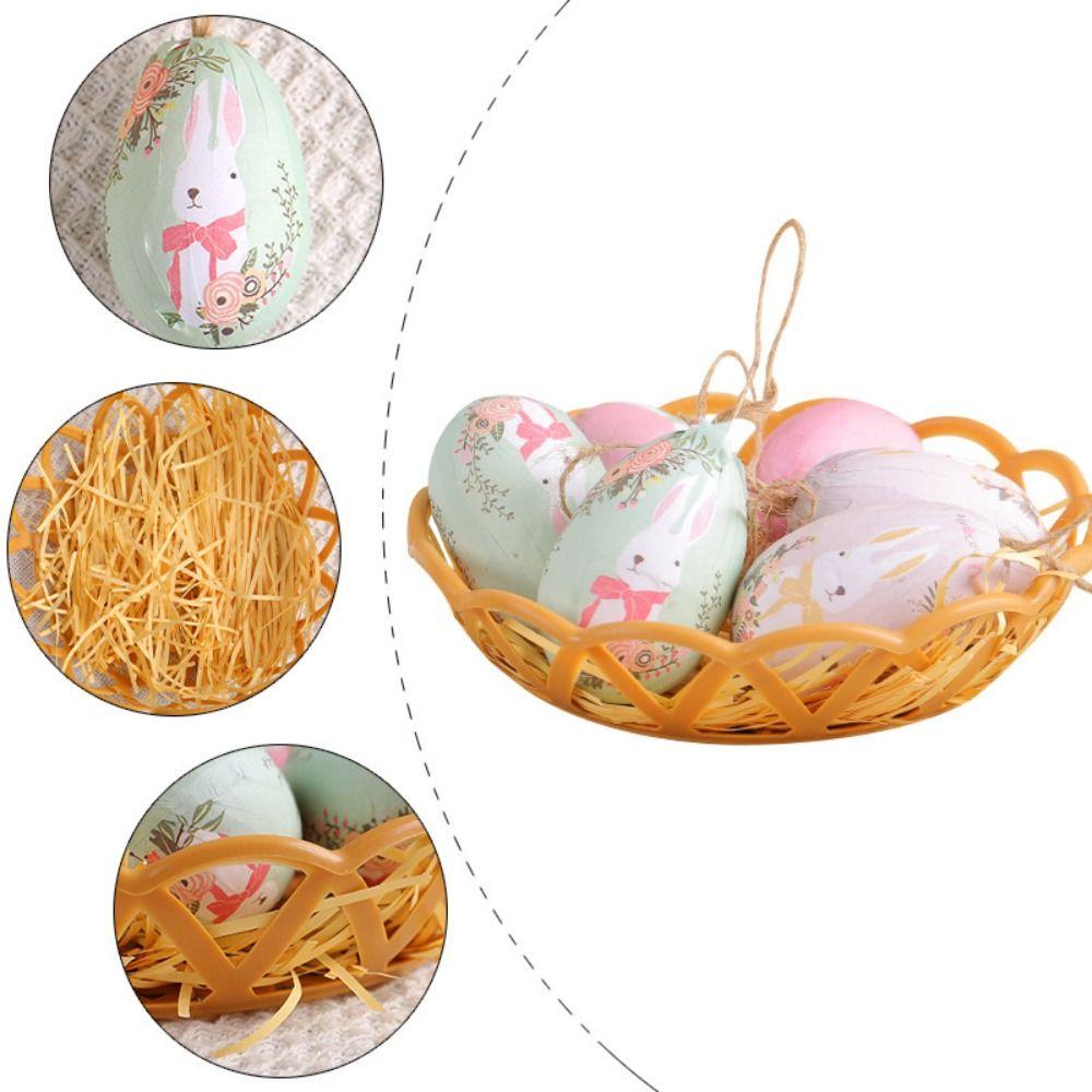 6PCS Plastic Easter Eggs Mini DIY Craft Bunny Eggs Hanging Ornament Colorful Multi-pattern Colorful Eggs Decoration