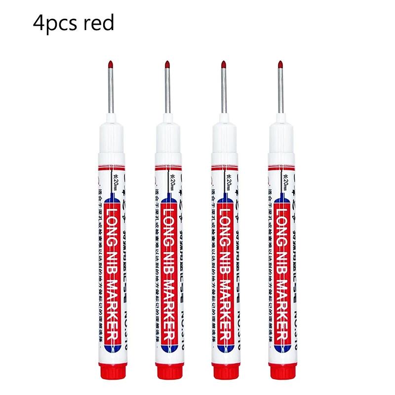 4/12 Pcs Waterproof Long Head Markers Deep Hole Marker Pen for Metal Carpenter Red/Black/Blue/Green Ink Woodworking Tools Marker